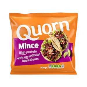 Vegetarian Quorn Mince product packaging with nutritional information