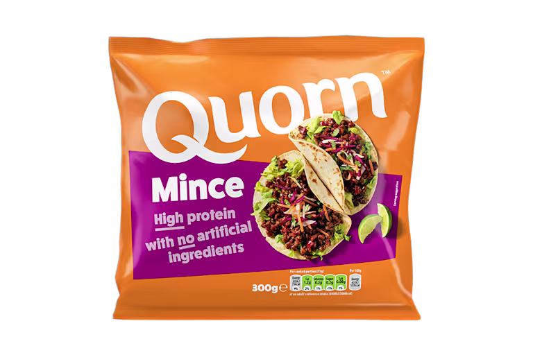 Vegetarian Quorn Mince product packaging with nutritional information