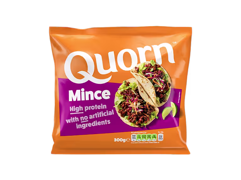 Vegetarian Quorn Mince product packaging with nutritional information