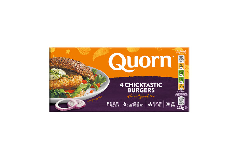 Quorn Chicktastic Burgers packaging with nutritional information. 