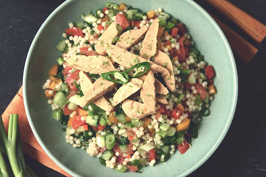 Vegetarian Giant Couscous Salad With Meat-Free Quorn Mini Fillets