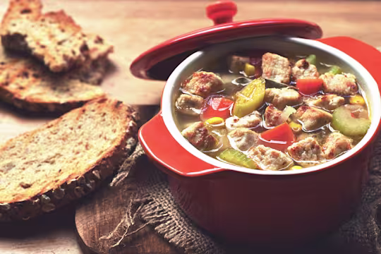 homemade vegetable soup with quorn pieces vegetarian recipe
