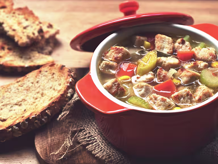 homemade vegetable soup with quorn pieces vegetarian recipe