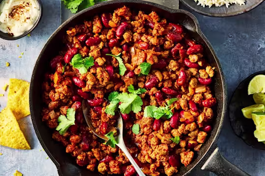 Chilli con carne made with Quorn Mince and kidney beans.