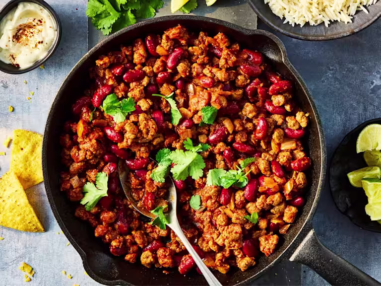 Chilli con carne made with Quorn Mince and kidney beans.