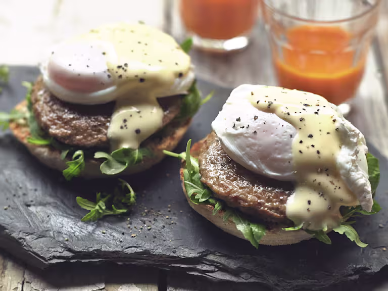 quorn sausage patties with eggs benedict vegetarian recipe