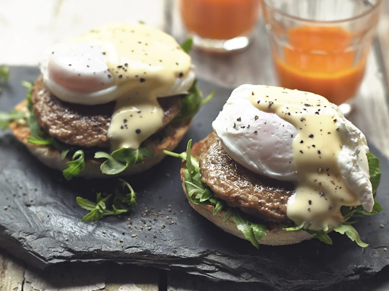 quorn sausage patties with eggs benedict vegetarian recipe