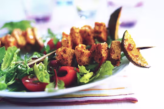 indian tikka skewers with salad vegetarian recipe