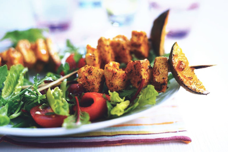indian tikka skewers with salad vegetarian recipe