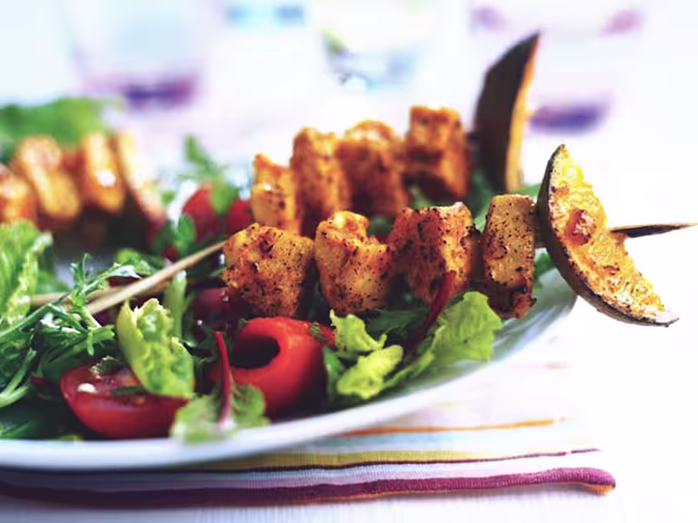 indian tikka skewers with salad vegetarian recipe
