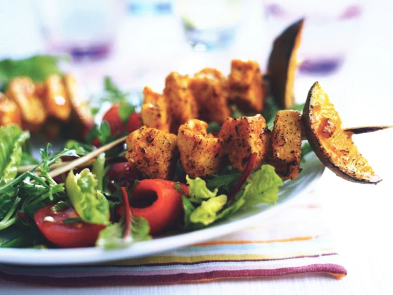 indian tikka skewers with salad vegetarian recipe