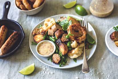 Warm Quorn Sausage Salad with Mustard and Lime Vinaigrette