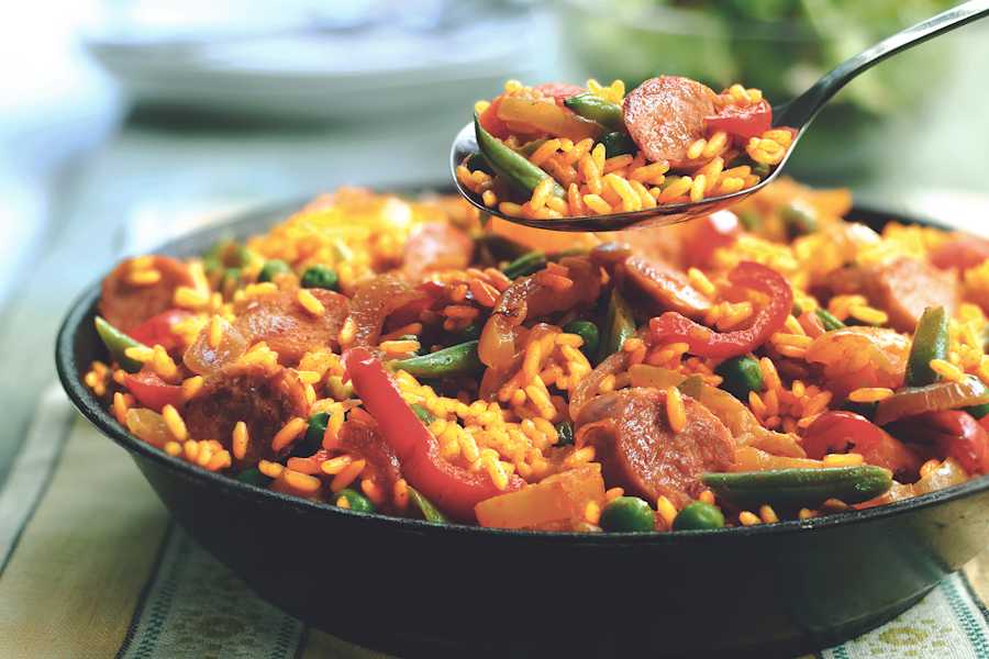 Vegetarian Paella Recipe With Meat-Free Quorn Sausages