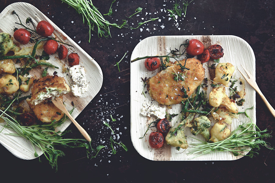 Quorn Mozzarella & Pesto Escalopes recipe with Tempura Roots | Quorn
