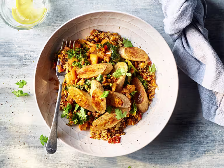 Quorn sausages and winter lentils 768x576