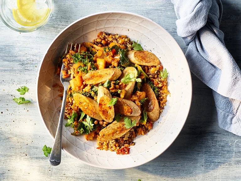 Quorn sausages and winter lentils 768x576