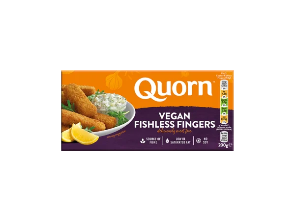 Quorn vegan fishless fingers packaging.