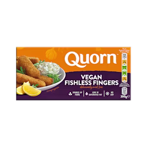 Quorn vegan fishless fingers packaging.