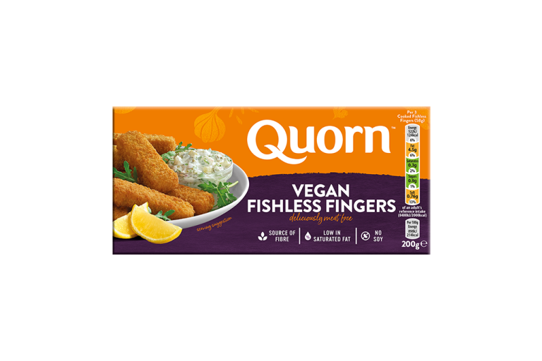 Quorn vegan fishless fingers packaging.