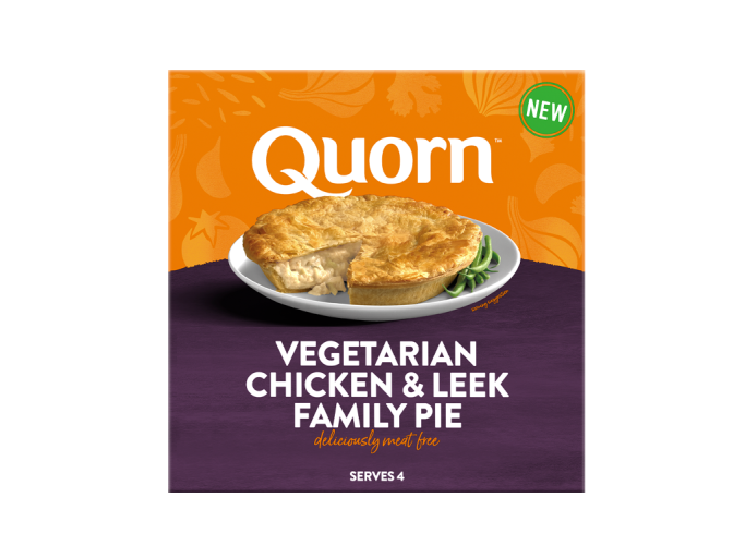 Quorn Vegetarian Chicken & Leek Family Pie packaging.