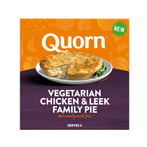 Quorn Vegetarian Chicken & Leek Family Pie packaging.