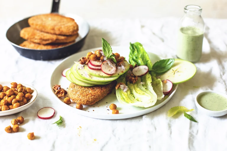Vegan Apple and Schnitzel Salad with Coconut and Coriander Dressing