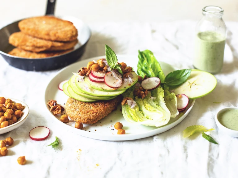 Vegan Apple and Schnitzel Salad with Coconut and Coriander Dressing