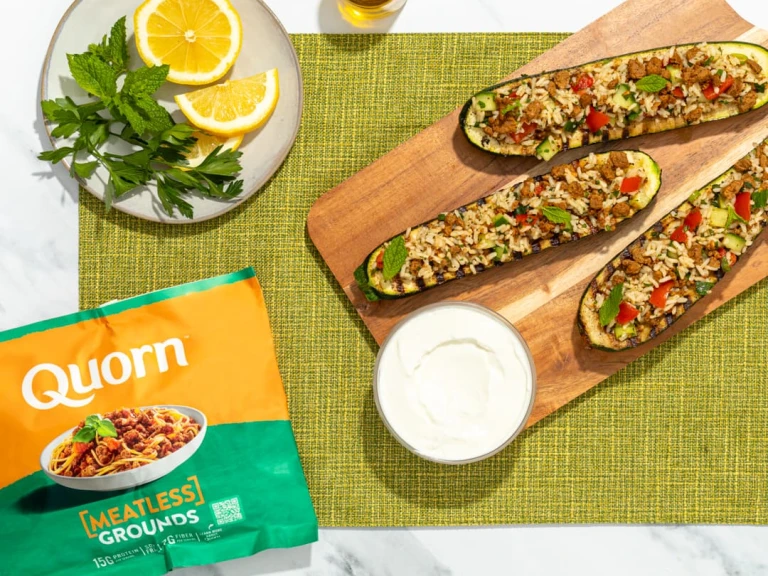 Vegetarian Zucchini Boats with Quorn Grounds