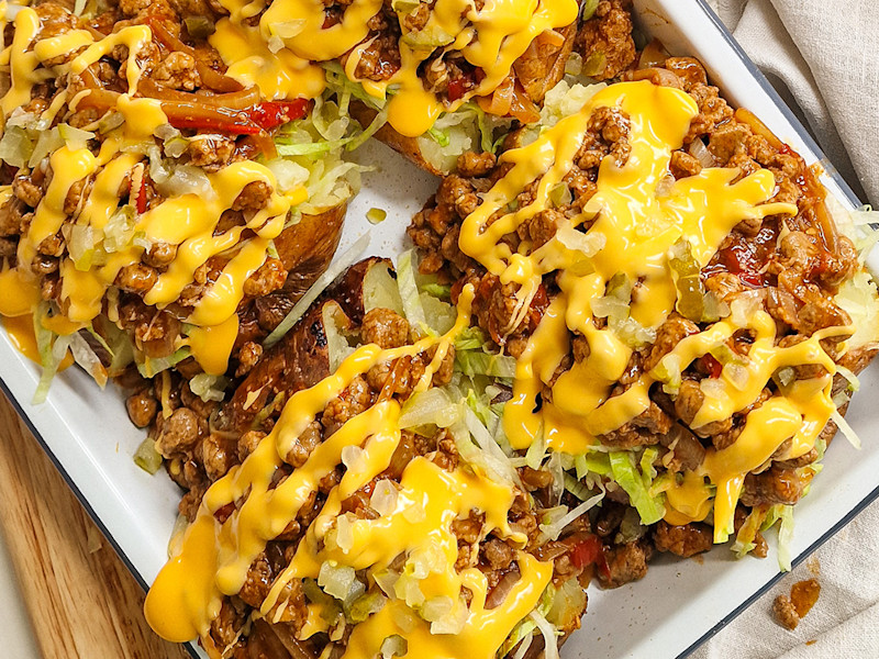 Vegetarian Cheeseburger Jacket Potatoes | Quorn
