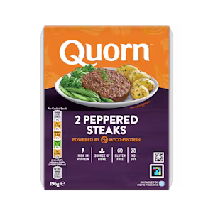 Quorn Vegetarian Peppered Steaks packaging.
