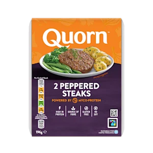 Quorn Vegetarian Peppered Steaks packaging.