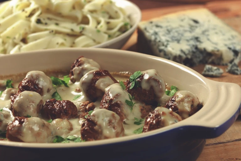 quorn swedish style meatballs in blue cheese sauce vegetarian recipe