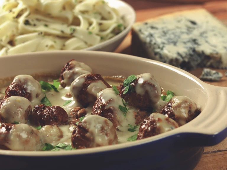 quorn swedish style meatballs in blue cheese sauce vegetarian recipe