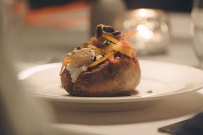 baked sweet potato with quorn pieces vegetarian recipe