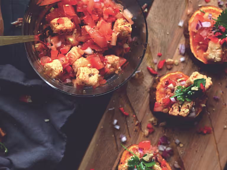 Vegetarisk bruschetta med marinerade Quorn Bitar