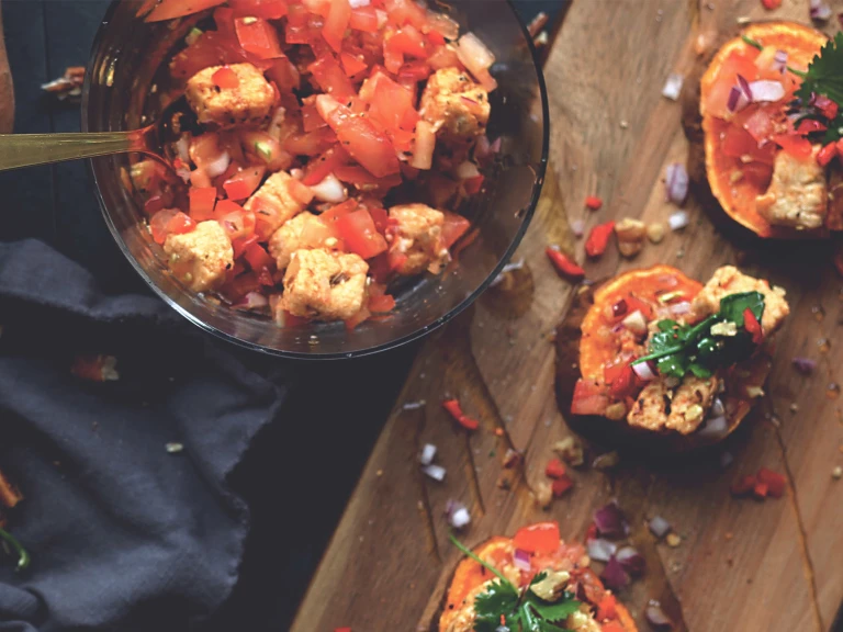 Vegetarisk bruschetta med marinerade Quorn Bitar