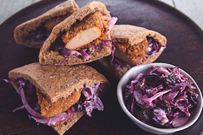 Tangy Red Coleslaw Pitas with Quorn BBQ Dippers
