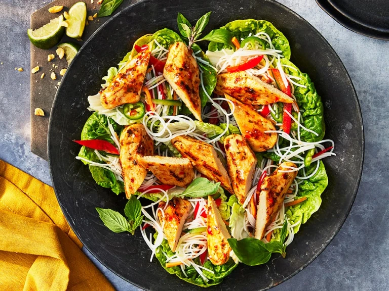 Vietnamese Noodle Salad with Sticky Quorn Sweet Chilli Mini Fillets 