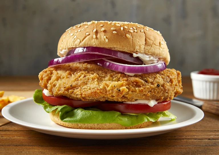 Quorn vegetarian ChiQin burger with ketchup