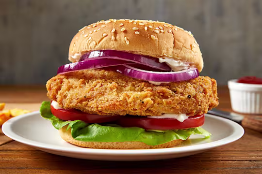 Quorn vegetarian ChiQin burger with ketchup