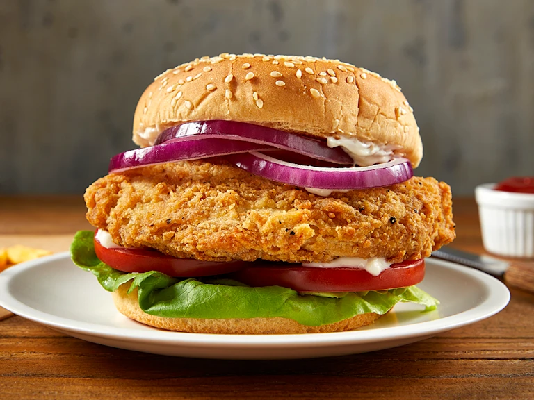 Quorn vegetarian ChiQin burger with ketchup