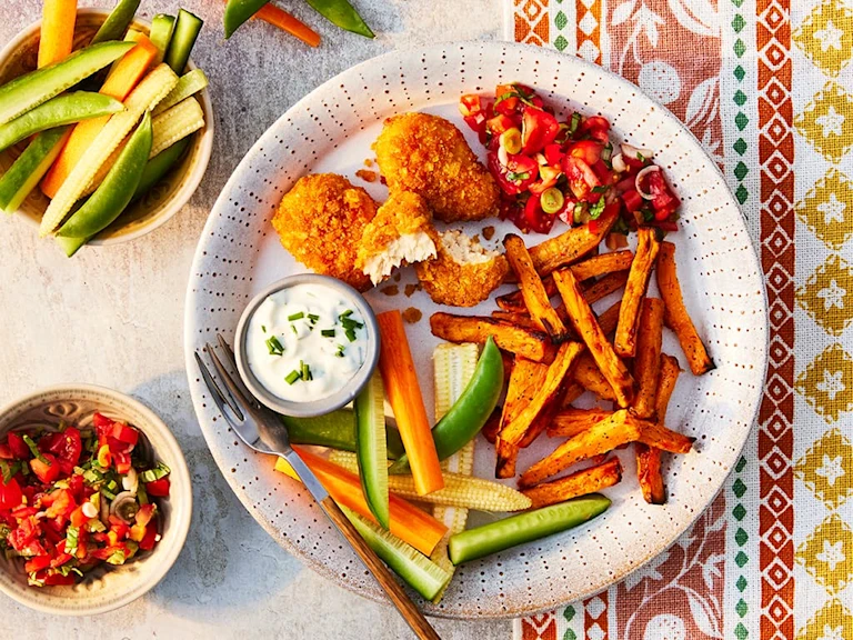 Cheesy Nacho Nuggets and Sweet Potato Fries