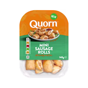 Quorn Mini Vegetarian Sausage Rolls packaging.