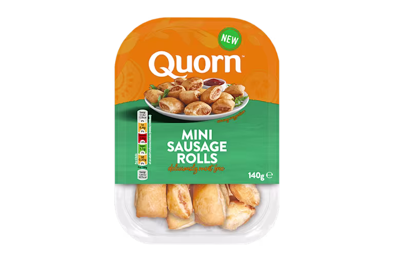 Quorn Mini Vegetarian Sausage Rolls packaging.