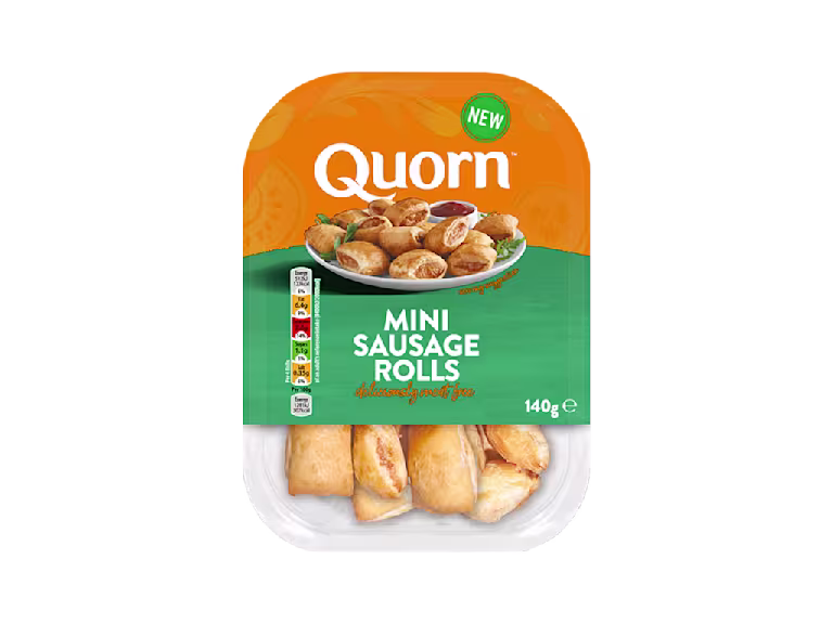 Quorn Mini Vegetarian Sausage Rolls packaging.