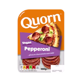 Quorn Vegan Pepperoni Slices packaging.