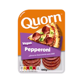 Quorn Vegan Pepperoni Slices packaging.