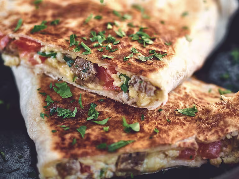 quorn sausage pattie breakfast quesadilla vegetarian recipe