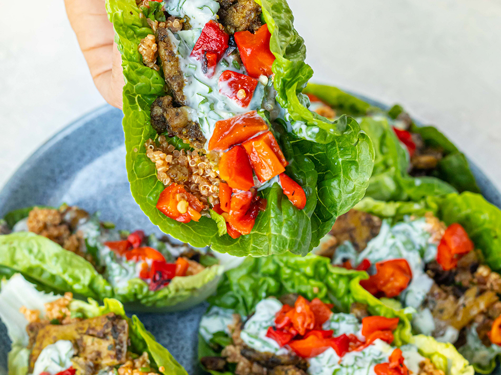 Turkish Style Kebab Lettuce Wraps with Lime Yoghurt Quorn