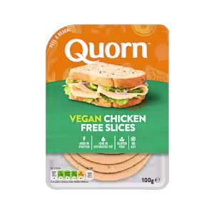 Quorn Vegan Chicken Free Slices product packaging with nutritional information